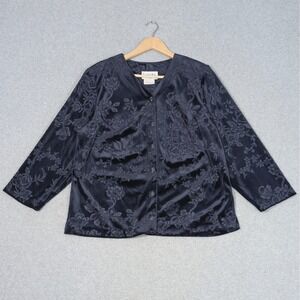 Vintage Womens Velvet Burnout  Blazer Jacket Petite 14W Midnight Blue Whimsigoth